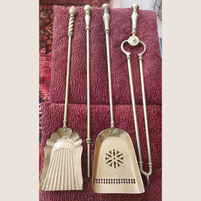Vintage Solid Brass Fireplace Tools