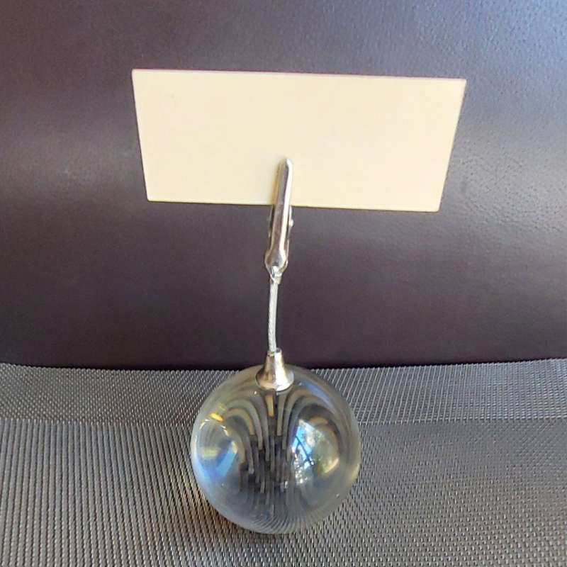 Twelve Solid Clear Glass Place Card Holders with Metal Holder Clip