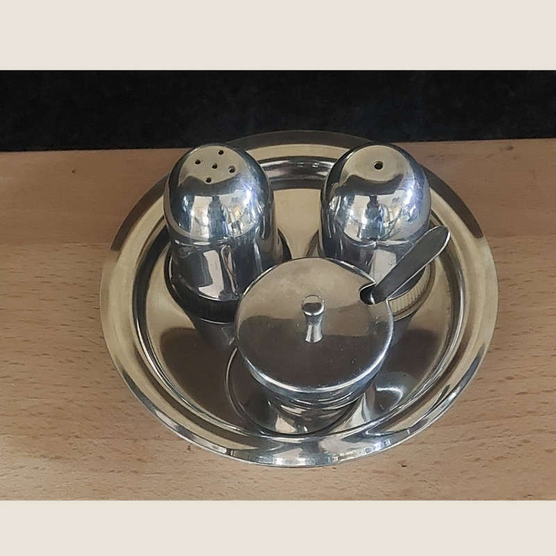 Vintage Stainless Steel Condiment Set