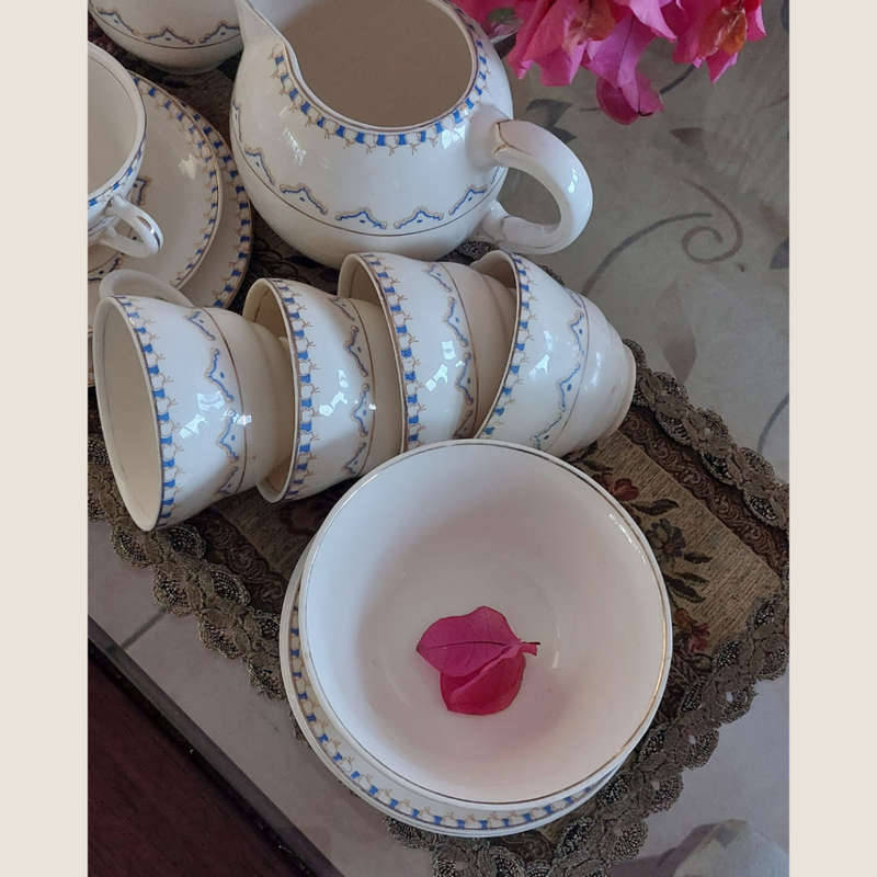 Cream and Blue 1949 UWB Commemorative Voortrekker Monument Tea Set