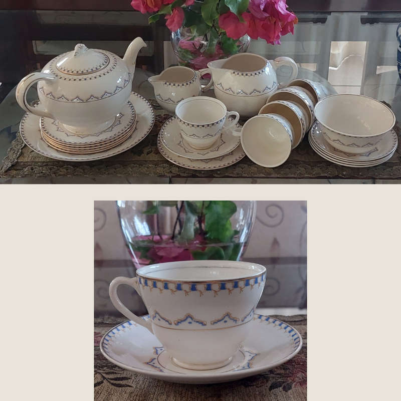 Cream and Blue 1949 UWB Commemorative Voortrekker Monument Tea Set