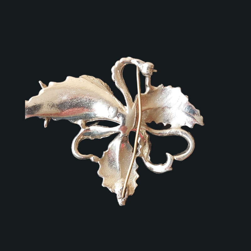 Vintage 1940-50`s Silver Marcasite Orchid Brooch