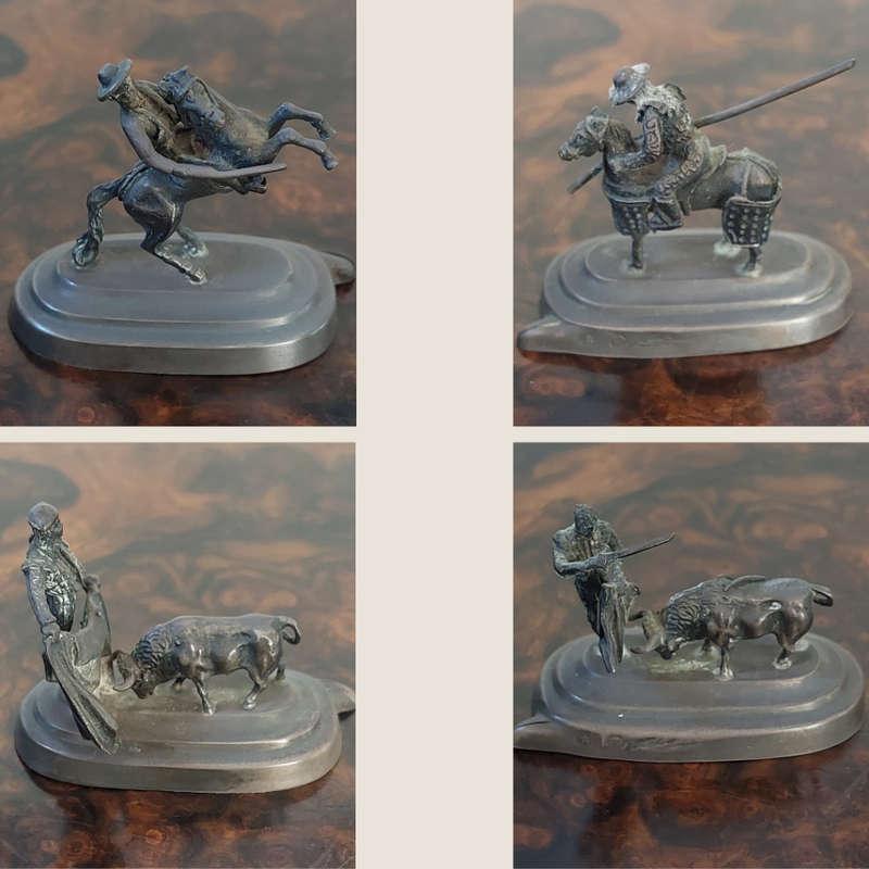 Eight Vintage Pedro Duran - Spanish Bullfighting Corrida De Toros Silver Place Card Holders