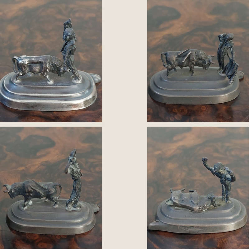Eight Vintage Pedro Duran - Spanish Bullfighting Corrida De Toros Silver Place Card Holders