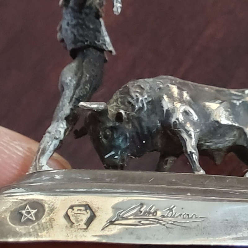 Eight Vintage Pedro Duran - Spanish Bullfighting Corrida De Toros Silver Place Card Holders