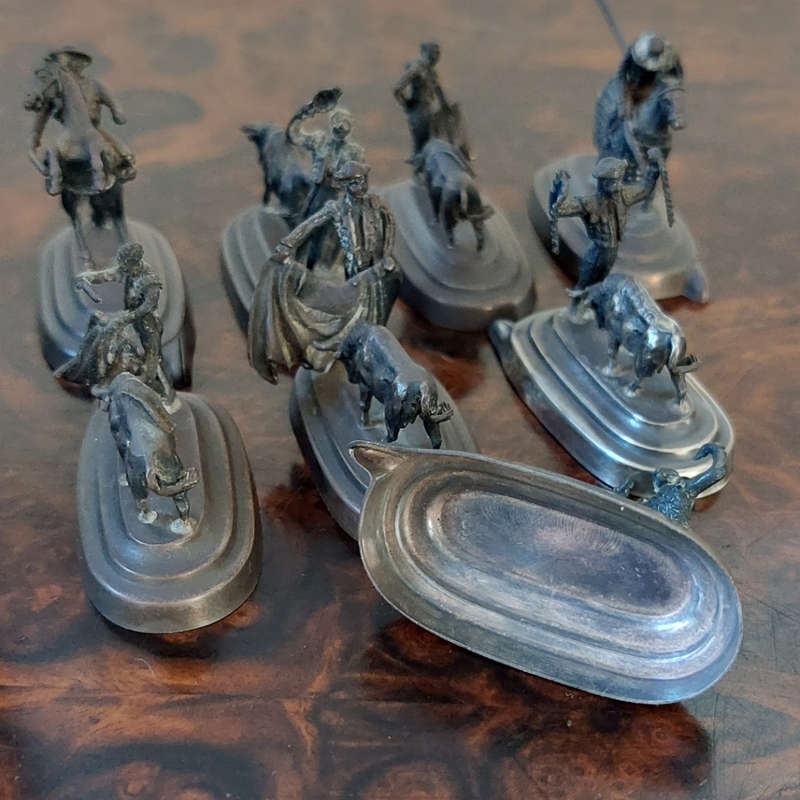 Eight Vintage Pedro Duran - Spanish Bullfighting Corrida De Toros Silver Place Card Holders