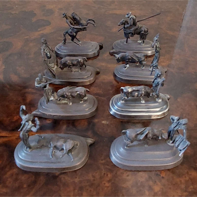 Eight Vintage Pedro Duran - Spanish Bullfighting Corrida De Toros Silver Place Card Holders