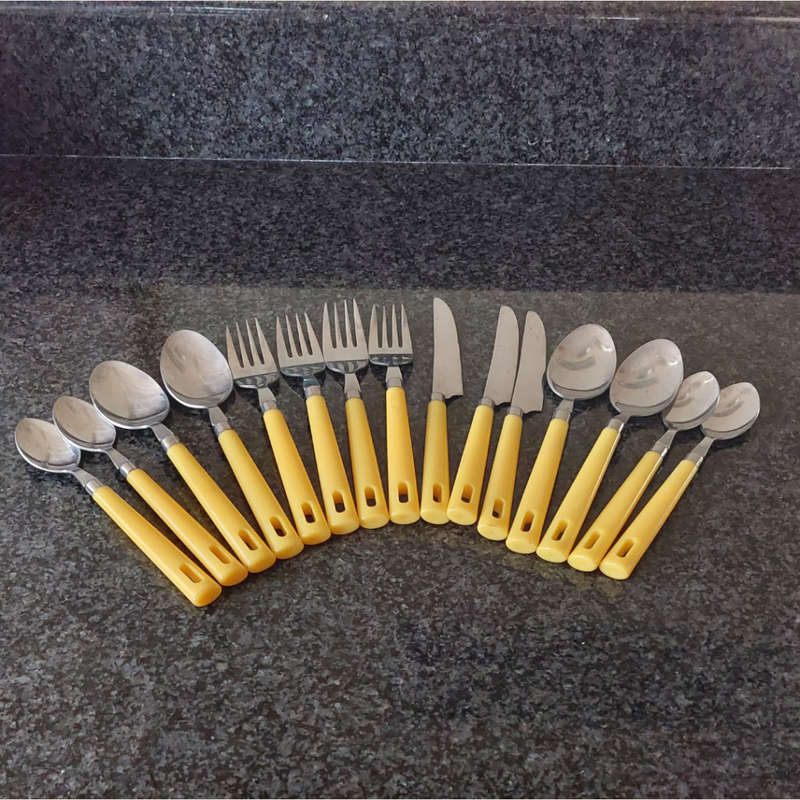 Retro Yellow Knives, Fork & Spoon Set