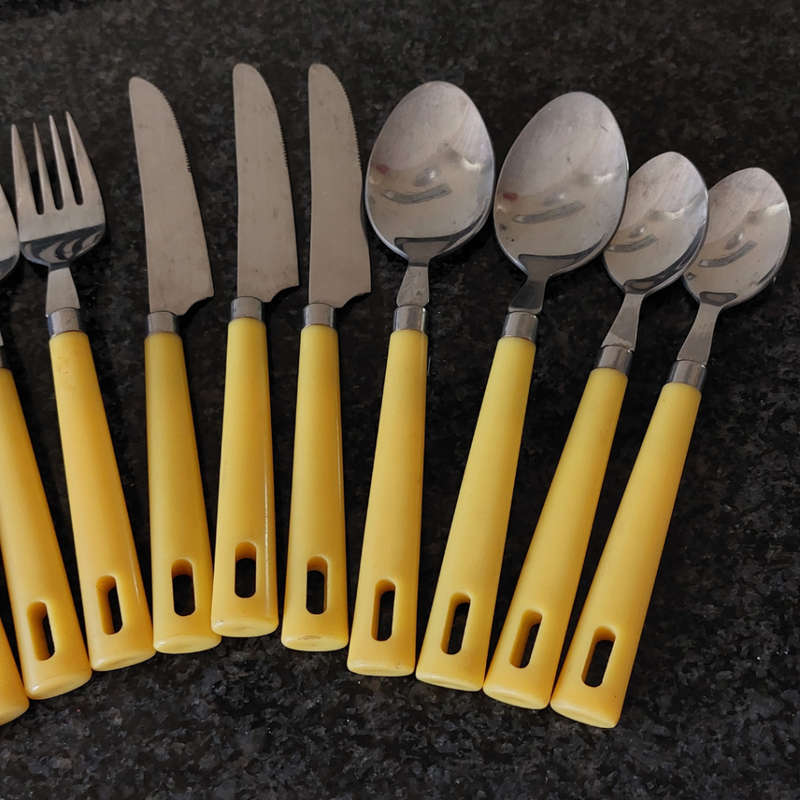 Retro Yellow Knives, Fork & Spoon Set