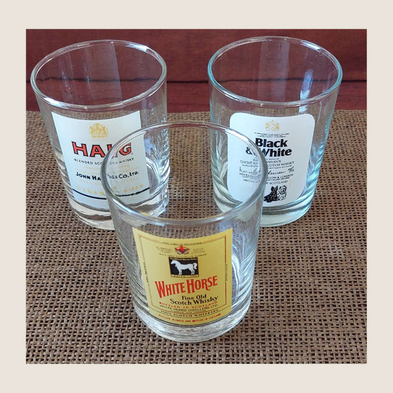 Three Printed Whiskey Glasses