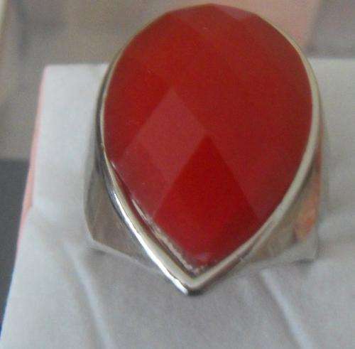 Silver plated ring with red teardrop stone - Size 19