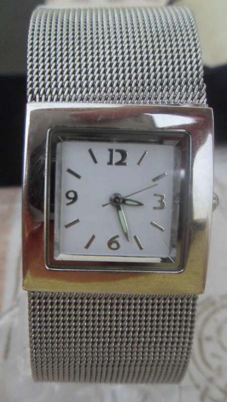 Silver watch with square face