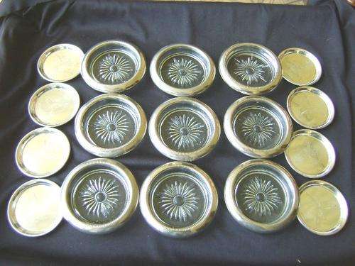 SILVER PLATE RING ASH TRAYS AND COASTERS