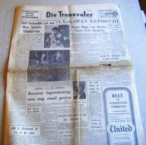 1961 DIE TRANSVALER NEWSPAPER SEE PHOTOS BELOW FOR COVERAGE.