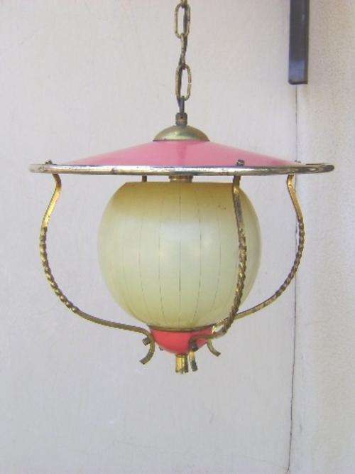 VINTAGE PLATE AND BRASS SUSPENDED CEILING LIGHT