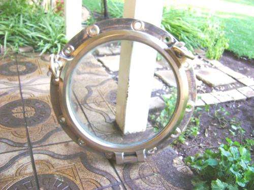 LARGE HEAVY VINTAGE SHIP'S SOLID BRASS PORTHOLE
