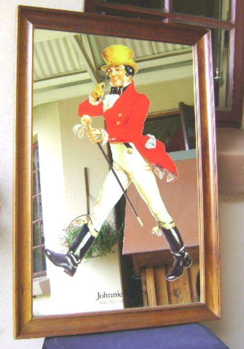 REAL VINTAGE JOHNNY WALKER MIRROR WOOD FRAMED