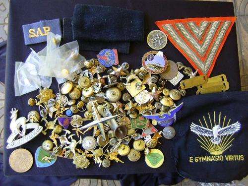 LARGE MILITARY, SAP, FIRE BRIGADE ETC, BADGE, PIN AND BUTTON LOT