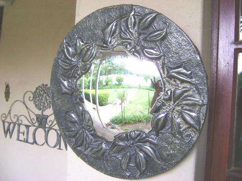 VINTAGE ART DECO HAMMERED PLATED BRASS HALL MIRROR