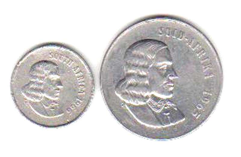 1965 REPUBLIC OF SOUTH AFRICA AFR 50 C AND 1966 1 C PLATED