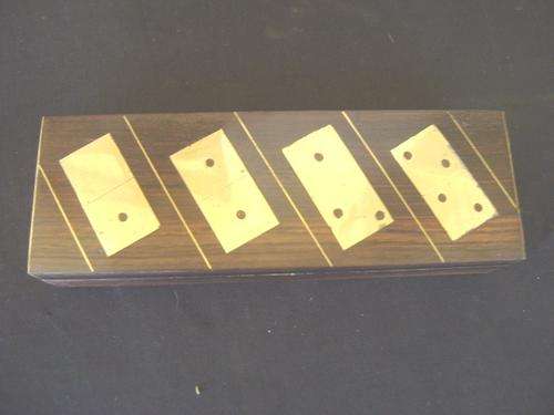 OLD BRASS INLAY AND WOOD DOMINOES SET