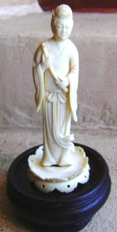 PRE 1920 ASIAN RELIGIOUS WOMAN IVORY CARVING