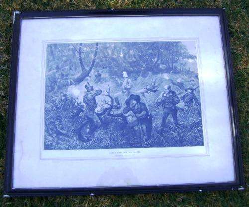 ANTIQUE FRAMED PRINT BUSH- FIGHTING WITH THE KA##ERS