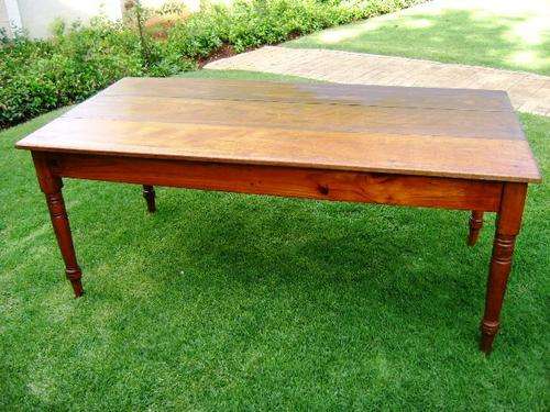 OLD 1920'S YELLOW WOOD BASE AND OAK TOP LONG TABLE