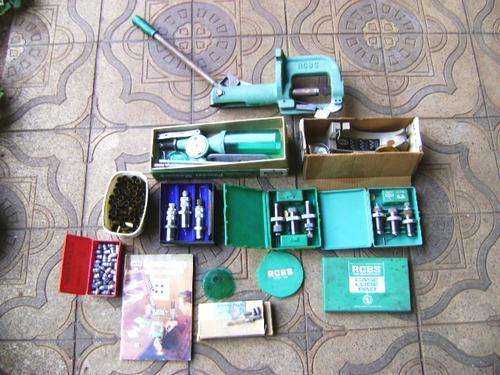 COMPLETE RCBS RELOADING KIT FOR .45 ACP, .38 SPECIAL AND 9 MM LUGER WITH DIES.