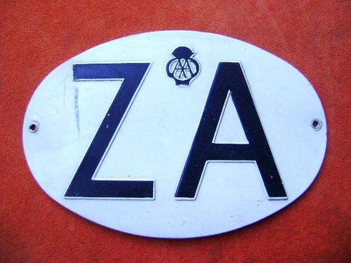 VINTAGE EMBOSSED AA ZUID AFRIKA METAL VEHICLE MARKER PLATE