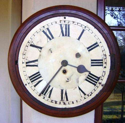 ANTIQUE CIRCA 1860 GRIMSHAW AND BAXTER 18 INCH MAHOGANY FUSEE STATION WALL CLOCK