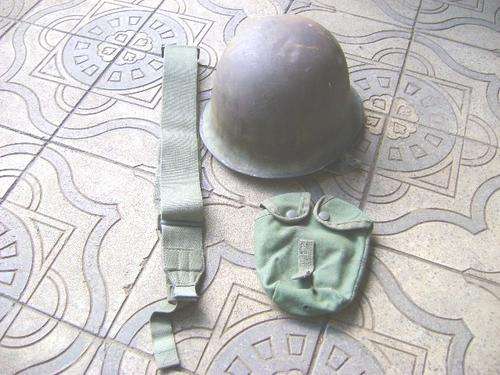 VERY OLD STAALDAK, GUN BELT AND WATER BOTTLE POUCH.