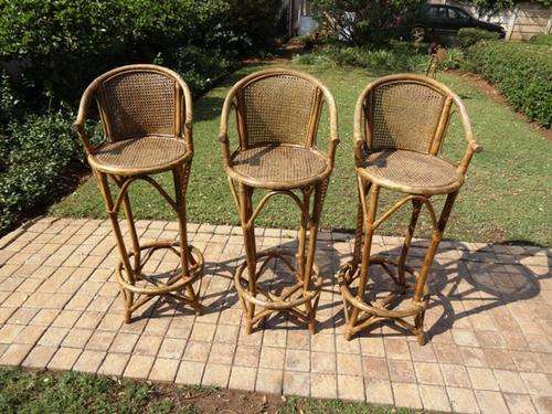 VINTAGE CANE AND WICKER STOOLS