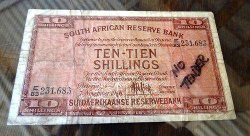 7 NOVEMBER 1946 SOUTH AFRICAN 10 SHILLINGS NOTE