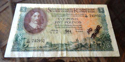 8/3/56 SOUTH AFRICA 5 POUND NOTE