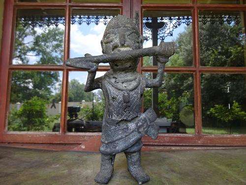 Rare Antique Benin Bronze Court Of Oba Flute Player Art Figurine Statue