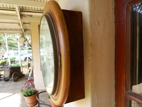 ANTIQUE MAHOGANY STATION CLOCK CASE CONVERTED TO BATTERY.