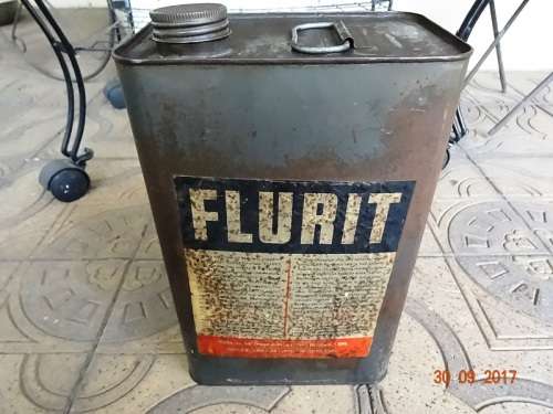 OLD FLURIT OIL TIN BY MOBIL OIL COMPANY HALF FULL