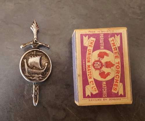 VINTAGE SILVER VIKING BROOCH, NO PIN.