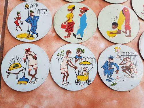 1930/40`S ULTRA RARE HAND PAINTED ETHNIC ENAMEL COASTERS