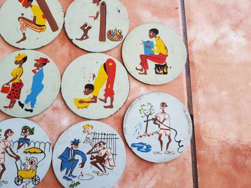 1930/40`S ULTRA RARE HAND PAINTED ETHNIC ENAMEL COASTERS