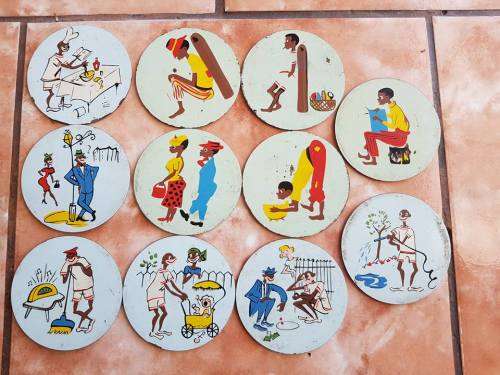 1930/40`S ULTRA RARE HAND PAINTED ETHNIC ENAMEL COASTERS