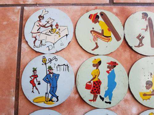 1930/40`S ULTRA RARE HAND PAINTED ETHNIC ENAMEL COASTERS