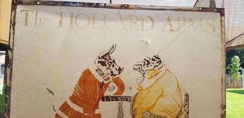 VERY OLD LITHO WALES TROFARTH PUB AND GRILL SIGN. DOUBLE SIDED. 1000 X 1000 MM