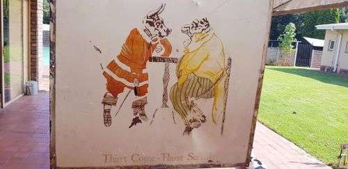 VERY OLD LITHO WALES TROFARTH PUB AND GRILL SIGN. DOUBLE SIDED. 1000 X 1000 MM