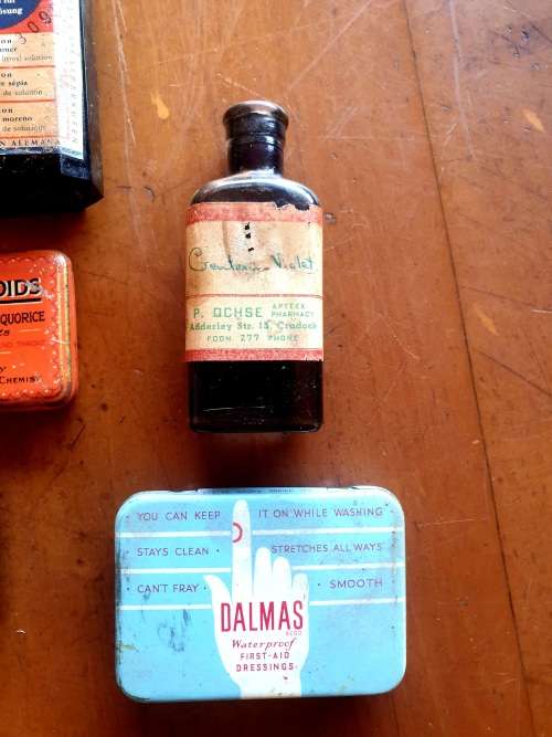 VINTAGE MEDICINE BOTTLES AND TINS WITH CONTENTS