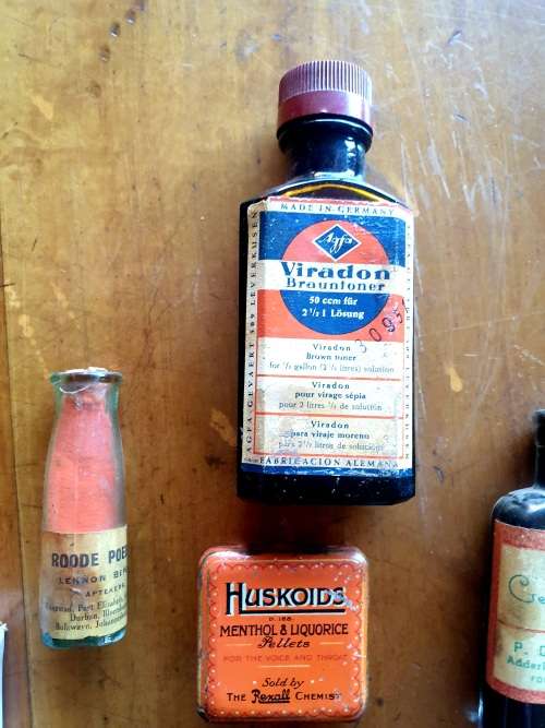 VINTAGE MEDICINE BOTTLES AND TINS WITH CONTENTS
