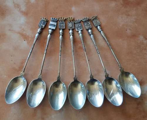 ANTIQUE WW1 IMPORTANT BATTLES OF FRANCE ENGRAVED TEASPOONS