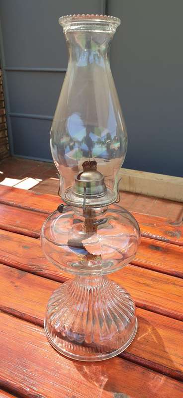 OLD HEAVY PRESSED GLASS LANTERN 450 MM HIGH