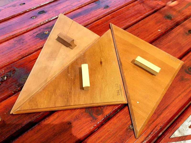 VINTAGE LARGE WOODEN BLACK BOARD TRIANGLES